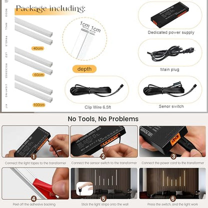 6-Lights LED Recessed Lighting Wall Panel Lights,Self-Adhesive Wood Slat Wall Panel Strip Light,4000K Touchable Switch Dimmable LED Aluminum Channel lamp,Under Cabinet Light(39in+31.5in+23.6in) - color: 6-Lights