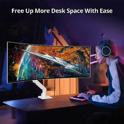 AVLT Single Monitor Arm Desk Mount fits One 44 lbs Heavy Duty - White | 34”-57” Screen Full Motion Height Swivel Tilt Rotation Adjustable Arm VESA 200x200 200x100 100x100 75x75 - color: White-34 to 57 Inch