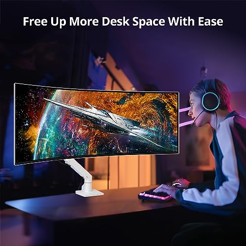 AVLT Single Monitor Arm Desk Mount fits One 44 lbs Heavy Duty - White | 34”-57” Screen Full Motion Height Swivel Tilt Rotation Adjustable Arm VESA 200x200 200x100 100x100 75x75 - color: White-34 to 57 Inch