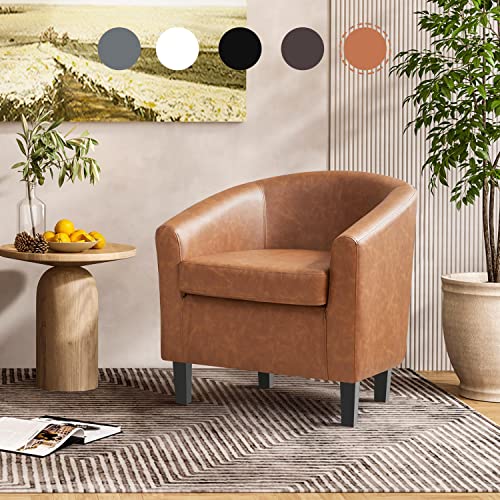 Yaheetech Accent Chairs, Faux Leather Barrel Armchairs, Brown - color: Brown, size: 25.5"D x 27.5"W x 28"H