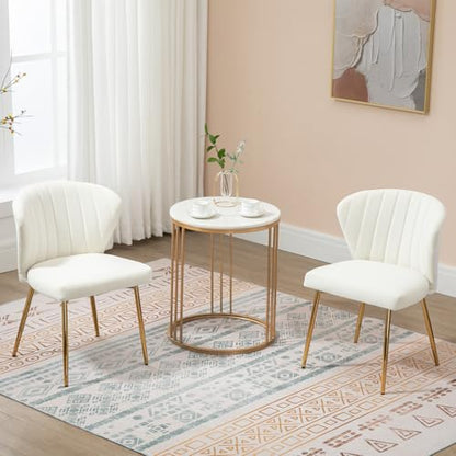 Velvet Dining Chairs Set of 2, Modern Upholstered Vanity Chairs with Golden Metal Legs for Dining Room Kitchen Vanity Patio (White) - color: White-1