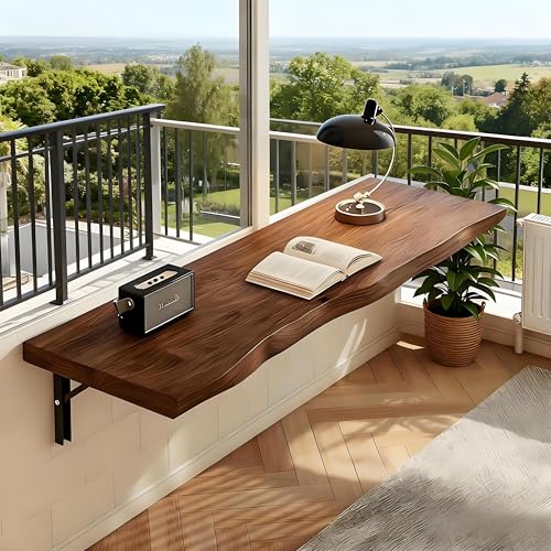 Wall Mounted Folding Desk, 31.5" Rustic Brown Fold Down Table for Kitchen & Laundry with Heavy-Duty Brackets - Space Saving Floating Wall Desk for Small Spaces Solid Wood - color: 1.97 Inches Thick, size: W 31.5xL 15.7in
