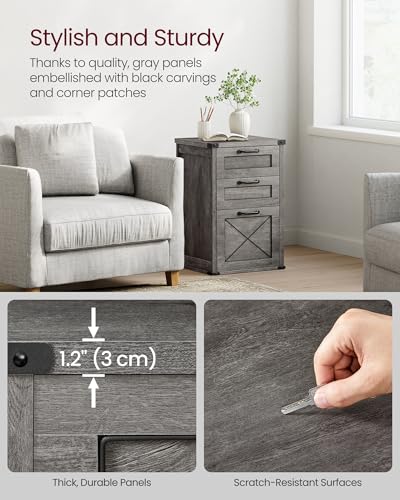VASAGLE File Cabinet, Filing Cabinet with 3 Drawers, Printer Stand, Fit A4, Letter Size, Hanging File Folders, Modern Farmhouse Style, for Home Office, Misty Gray UOFC054G01 - color: Misty Gray, style: 3 Drawers