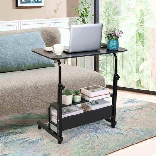 Adjustable Height Mobile Computer Desk with Wheels Black 31.5x15.7 Inch - color: Black