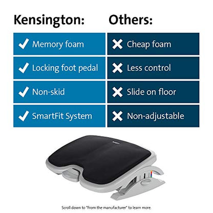 Kensington Foot Rest For Under Desk At Work, Smartfit Comfort Memory Foam Angle and Height Adjustable Footrest, Non-Skid Foot Stool For Under Office Desk, White/Black K56144USF