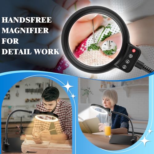30X 10X Magnifying Glass with Light and Stand, LED Desk Lamp for Close Work - color: Black