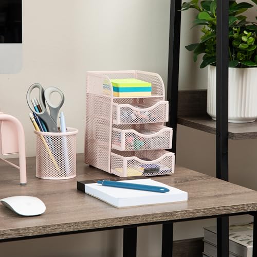 Mind Reader Desktop Accessory Storage, Paper Binder Clip Basket, Workspace, Office, Metal Mesh, 4.75"L x 5"W x 8"H, Pink - color: Pink