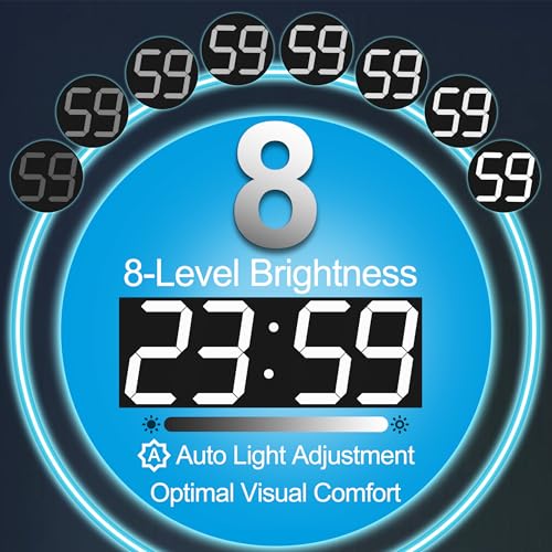 CHKOSDA 18.7 Inch Large Digital Clock with GPS Auto-Sync Time - White | 164ft Visibility, No Wi-Fi, Adjustable Timezone, 8-Level Dimming, Remote, Timer, for Living Room, Office, Classroom, Garage - color: 18.7" Gps Auto-sync Wall Clock-white