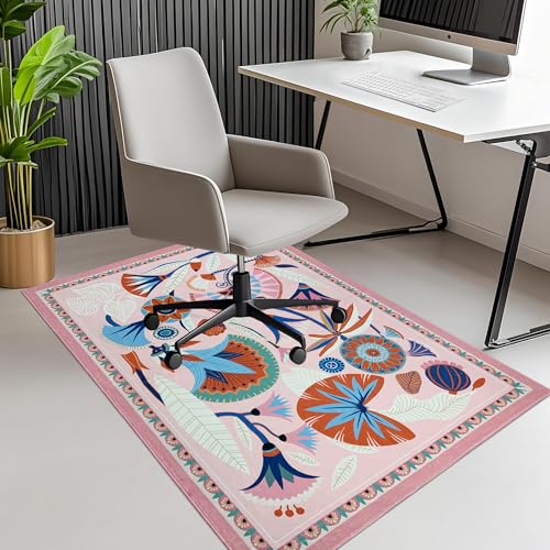 Office Chair Mat for Hardwood/Tile Floor, 36"x48"Desk Chair Mat for Rolling, Non Slip Under TPR Backing Low-Pile Rug(Pink Bow Flower EB) - color: Pink Boho Flower Eb