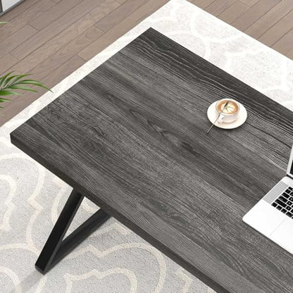 Modern Home Office Desks, Rustic Wood and Metal Computer Desk, Industrial Writing Study Gaming Table for Living Room Bedroom, Dark Gray, 47 Inch - color: Dark Gray, size: 47 Inch