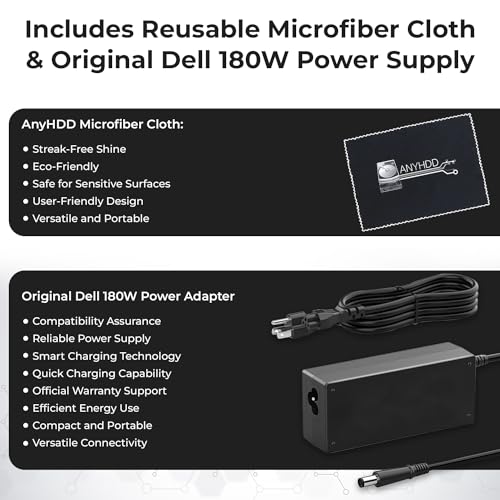 Dell WD19TB 180W Dock Bundle, 130W PD, Dual 4K + HDMI + DP + TB Cables + Cloth, Black - style: WD19TB New