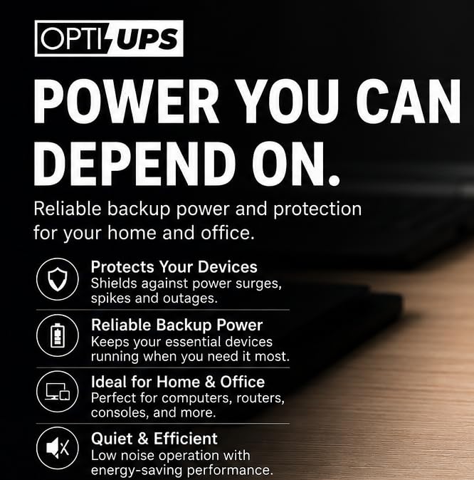 OPTI-UPS (European 230 Volts) Line Interactive UPS Battery Backup with AVR Surge Protection - Uninterruptible Power Supply – Please See Picture (Black, 1500va) - size: 1500va