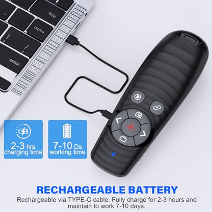 Presentation Clicker Wireless Presenter Remote Clicker for 2-in-1 USB Type C Powerpoint Clicker, Rechargeable Presentation Remote PPT Slide Advancer for Mac/Google Slide/Keynote - style: USB C+USB A Rechargeable