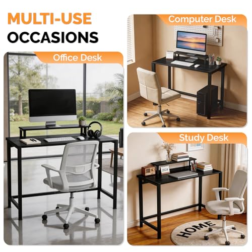 VINGLI 32" Folding Desk with Monitor Stand, Reversible Design - color: Black, size: 32 Inch