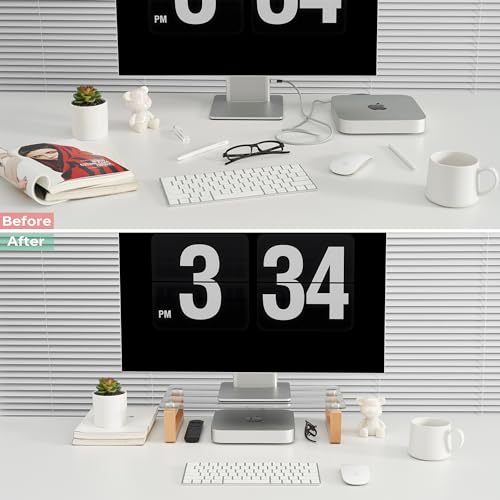 YEOUX Multi-Purpose Desktop Stand - 17.0" x 9.0" x 3.5" (Clear & Beech) | Clear Floating Glass Top with Natural Wood Base, Desk Organization, for Computer, Printer, Laptop, Audio Device, Flat Screen - color: Beech&Clear