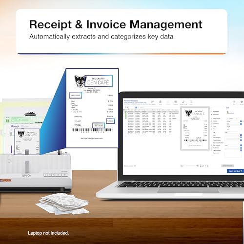 Epson RapidReceipt RR-400W Wireless Compact Desktop Color 2-Sided Receipt & Document Scanner with ScanSmart AI PRO Receipt Management & PDF Software & 20-Page Auto Document Feeder (Renewed)
