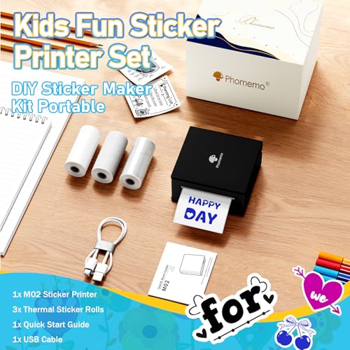 Phomemo Sticker Printer, Inkless Mini Thermal Sticker Printer Machine | Mini Sticker Printer, Mini Printer Sticker Maker, Mini Impresora Portátil, Sticker Printer Maker, Label Maker for Gifts - color: Black