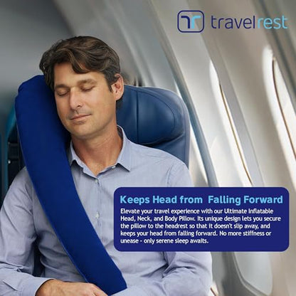 TRAVELREST Ultimate Inflatable Travel Pillow for Neck & Body - Blue - color: Blue, size: Standard (No Cover)