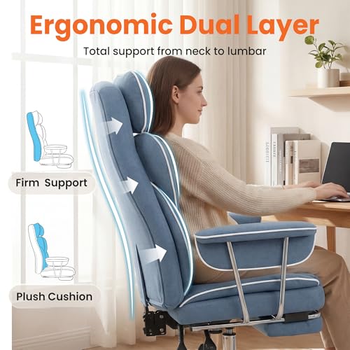 NEO CHAIR Big & Tall Leather Office Chair, High Back, Lumbar Support, Blue | Gaming Chair for Adults and Computer Use, Reclining Office Chair with Foot Rest, Massage, Comfy Design and Heavy Duty Support - color: Blue