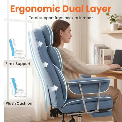 NEO CHAIR Big & Tall Leather Office Chair, High Back, Lumbar Support, Blue | Gaming Chair for Adults and Computer Use, Reclining Office Chair with Foot Rest, Massage, Comfy Design and Heavy Duty Support - color: Blue