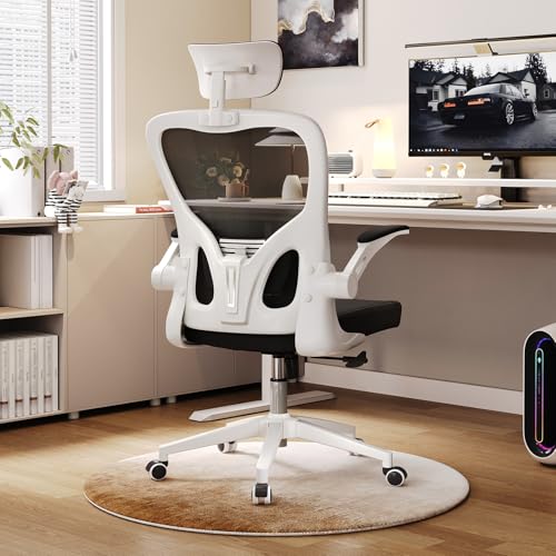 Ergonomic Office Desk Chair High Back Mesh Computer Chair Adjustable Chair | 360° Swivel Adjustable Lumbar Support & Flip-Up Armrests capacity 300 lbs capacity - color: 06white-black