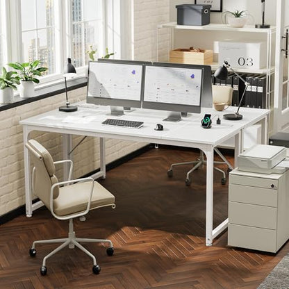 PRAISUN 63 X 24 Inch Computer Desk, Power Outlets, USB-C, White - color: White, size: 63inch