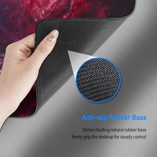 Large Red Cool Gaming Mouse Pad,Wave Abstract Art Desk Mat,31.5x12in | XL Extended Dark Style Blood Moon Scarlet Sea E-sports Keyboard Mat with Stitched Edges for Men,80 x 30 cm - color: Red Abstract Art