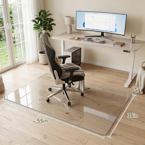 36"x55" Tempered Glass Chair Mat for Hardwood Floor & Carpet | 0.2" Thick Heavy-Duty Tempered Glass With 4 Non-Slip Pads, Smooth Rolling Surface Protects Floors From Scratches And Cracks - size: 36" x 55"
