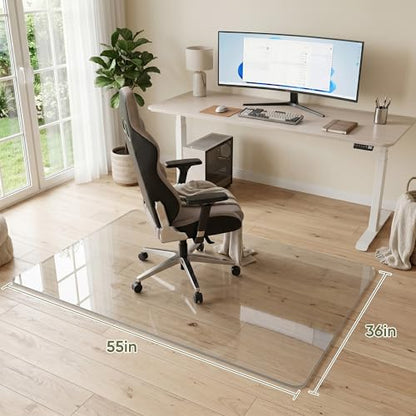 36"x55" Tempered Glass Chair Mat for Hardwood Floor & Carpet | 0.2" Thick Heavy-Duty Tempered Glass With 4 Non-Slip Pads, Smooth Rolling Surface Protects Floors From Scratches And Cracks - size: 36" x 55"