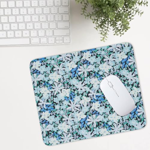 Mouse Pad for Desk with Stitched Edge, Premium Cute Washable Mouse Pads. Computer Mousepad with Non-Slip Rubber Base, Mousepads for Laptop, 9.25x7.75x0.12 inch (Indigo Blooms) - color: Indigo Blooms