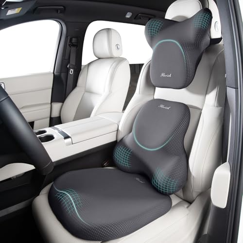FLORICH Car Seat Cushion and Lumbar Support Pillow for Office Chair Car, Neck Headrest Pillow, Ergonomic Memory Foam, Pressure-Relieving Back Support for Car, Office Chair & Wheelchair – Gray - color: Deepgray, size: 3 Pieces
