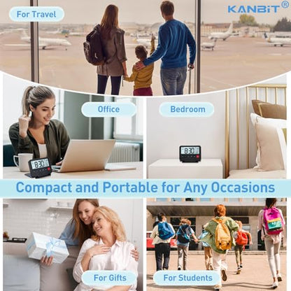 KANBIT Small Digital Travel Alarm Clock, Large LCD Display Front Button with Date & Temperature, Snooze and 8 Seconds Backlight AAA Battery Operated Desk Clock for Home & Office, Black - color: Black