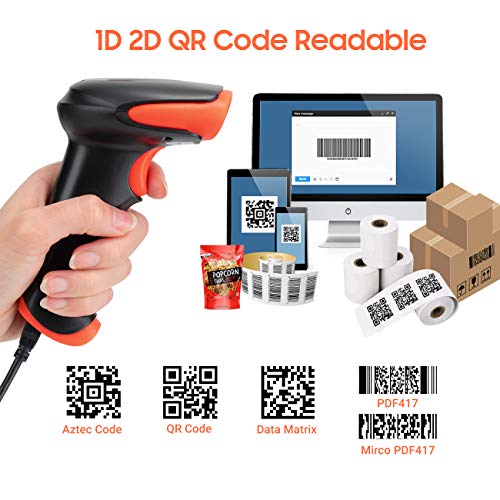 Tera Barcode Scanner 2D Wireless Handheld: BT 2.4G USB, HW0002-O, Orange | 640*480 CMOS, 1D 2D QR Screen Paper Codes, 2200mAh, Custom Symbologies, Vibrating Alert, Warehouse Logistics Retail Store - color: 2D no stand