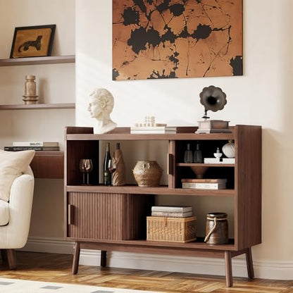 ONBRILL 44" Sideboard Buffet Cabinet with Outlet & Sliding Door, Wlanut - color: Wlanut, size: 44"
