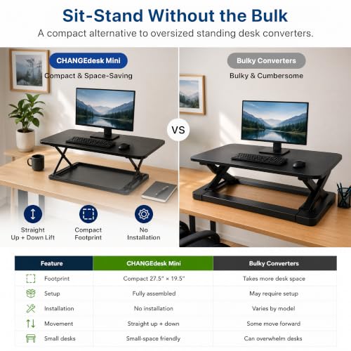 Uncaged Ergonomics Small Standing Desk Converter & Desk Riser (Black) - color: Black