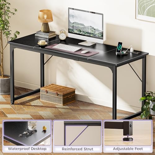 PRAISUN 63 X 24 Inch Computer Desk, Power Outlets, USB-C, Black - color: Black, size: 63inch