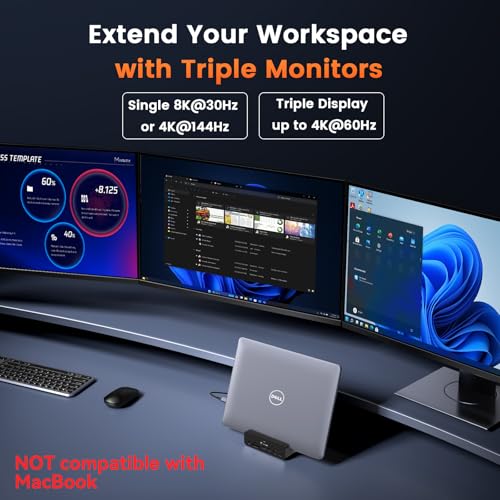TobenONE 18-in-1 Laptop Docking Station Triple 4K with 150W Power Supply | USB C Laptop Docking Station Stand with 2.5Gbps Ethernet, 2×4K@60Hz HDMI & DP, 8 USB C/A Ports, for Windows/Dell/HP Laptops
