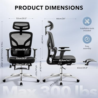 Ergonomic Office Chair Mesh – Adjustable Lumbar 3D Armrests High-Back Desk - color: Black-df