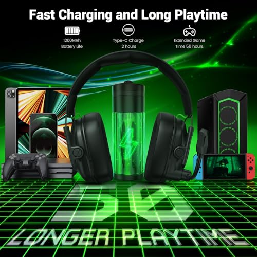 Wireless Gaming Headset for Xbox Series X|S, Xbox One, PC, PS5, PS4, Mac, Switch, 2.4 GHz Wireless & Bluetooth 5.4 Gaming Headphones with Noise Canceling Microphone, 50Hr Battery, 50mm Drivers-Black - color: Black