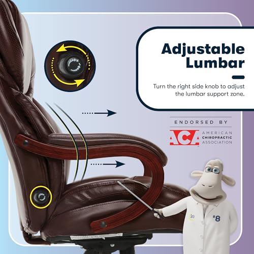 Serta Big & Tall Executive Office Chair with Lumbar Support, Leather Chair | Conway, Ergonomic 350lb Capacity Computer Chair, High Back Home Desk Gaming Chair, Adjustable Height & Tilt, Chestnut Brown - color: Chestnut Brown
