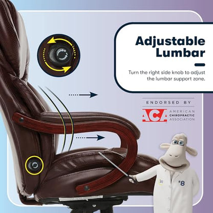 Serta Big & Tall Executive Office Chair with Lumbar Support, Leather Chair | Conway, Ergonomic 350lb Capacity Computer Chair, High Back Home Desk Gaming Chair, Adjustable Height & Tilt, Chestnut Brown - color: Chestnut Brown