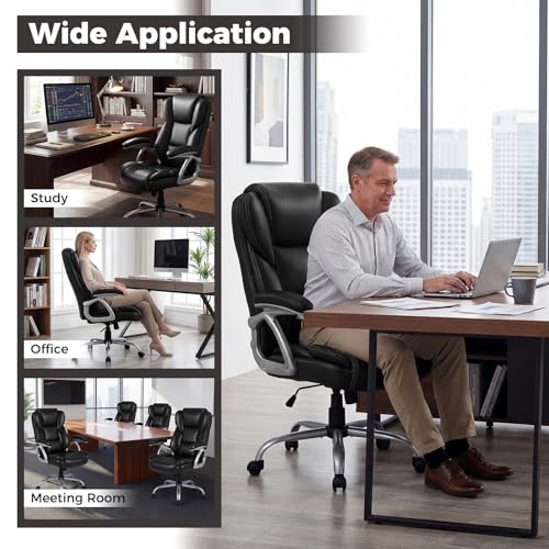 COSTWAY Executive Office Chair with High Back and Thickened Seat Cushion - color: Black