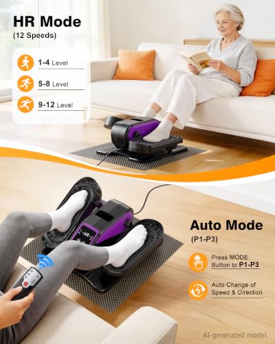 Under Desk Elliptical Mini Electric Leg Exerciser While Sitting for Seniors - color: Purple