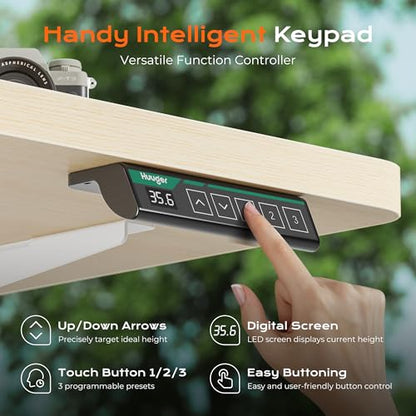 Huuger 63 x 28 Large Electric Standing Desk, Height Adjustable Computer Desk, 27.6" Deep Desktop, Stand up Gaming Office Table with 2 Hooks, 3 Preset Heights, for Home Office, Maple, 7021Q-1 - color: Maple, size: 63*28 inch (no outlets)