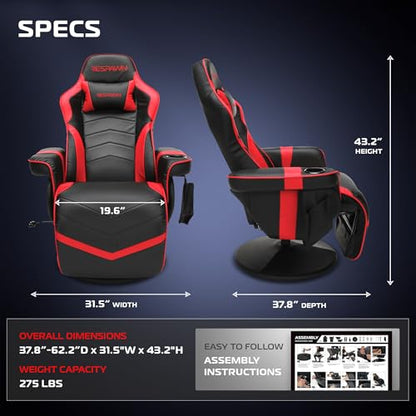 Respawn 900 Gaming Recliner Chair with Footrest, Cup Holder and Swivel | Ergonomic gaming recliner with footrest, cup holder, lumbar support, 135° recline & 360° swivel for console gaming - color: Red