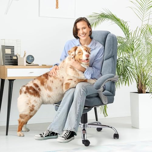 HOMREST 6-Point Massage Office Chair with Reclining Backrest, Heated Executive Office Chair, Velvet Ergonomic Computer Desk Chair with Footrest & Padded Armrest, Airy Blue - color: Airy Blue