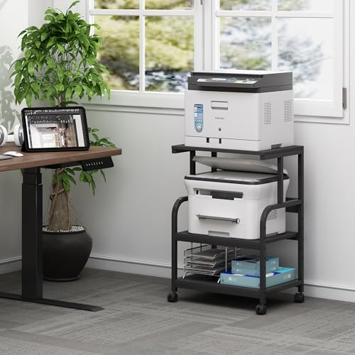 Fannova Printer Stand, 3 Tier Printer Table with Height Adjustable Storage Shelf, Rolling Printer Cart with Wheels for Home Office Organization, Black - color: Black