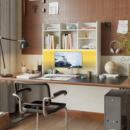 ChooChoo Desk Hutch Dorm with LED Lights, Desktop Bookshelf with 7 Shelves - color: Off White, size: With LED