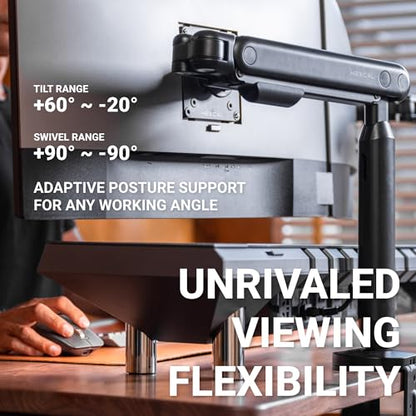 Hexcal Single Monitor Arm, Up to 35 inches Monitor Mount, 11 kg (24.2 lbs) with Built-in Cable Management and Free VESA 75x75mm or 100x100mm - Black
