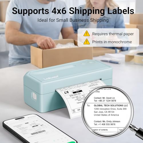 Labeer Bluetooth Thermal Shipping Label Printer, Wireless 4x6 Printer Cyan - color: Cyan
